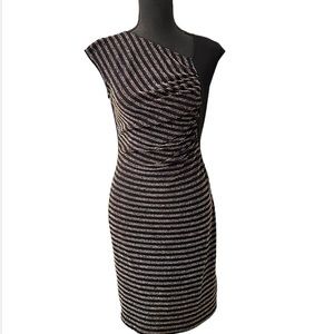 Lapis black and gold ruched cocktail dress